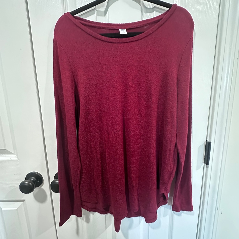 Old Navy Women's Large Burgundy Boat Neck Long Sleeve Knit Top Stretch Casual - Picture 5 of 9